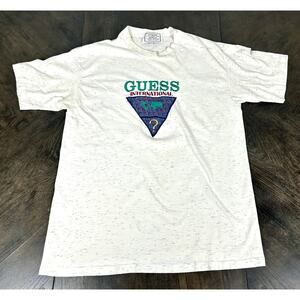 Vtg Guess T-Shirt Men's L White Graphic 80s 90s Georges Marciano Streetwear USA